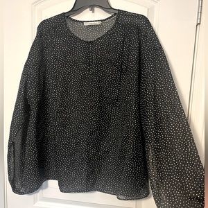 Abercrombie & Fitch Long Sleeve Top / Black with White Dots / Sheer / XL